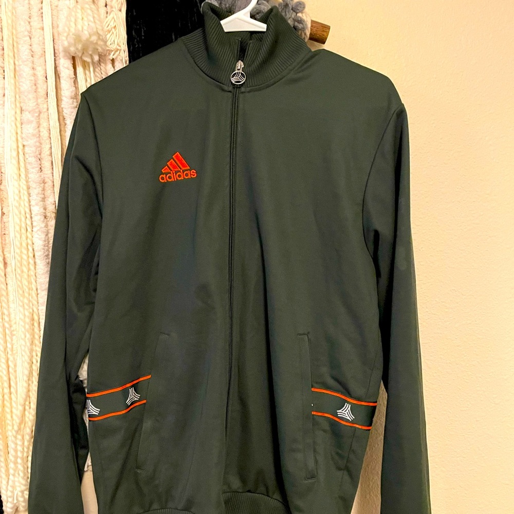 Adidas Track Jacket Green with Orange Medium